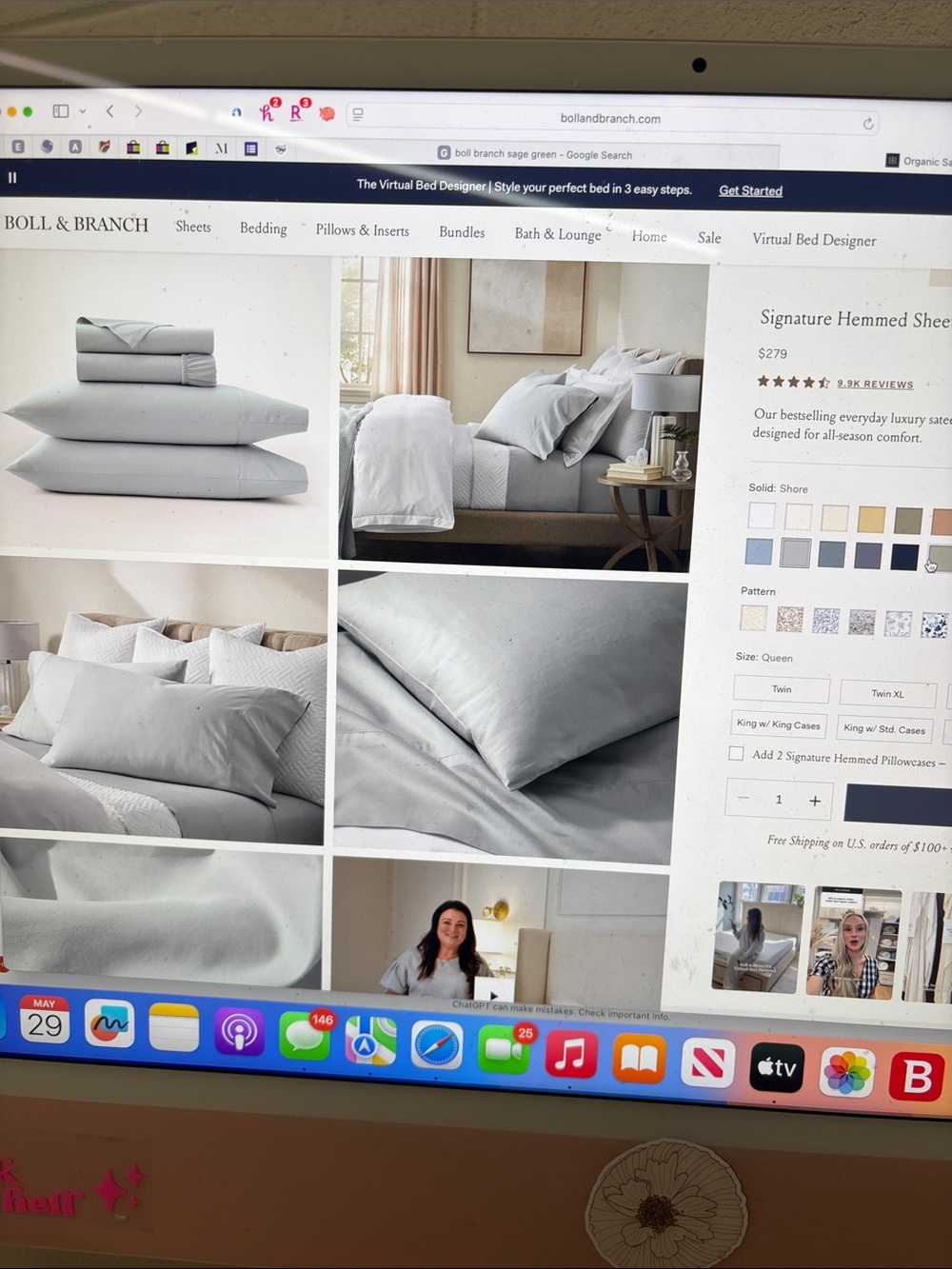 $299 California king boll & branch Signature Hemmed Sheet Set — Shore Gray sky